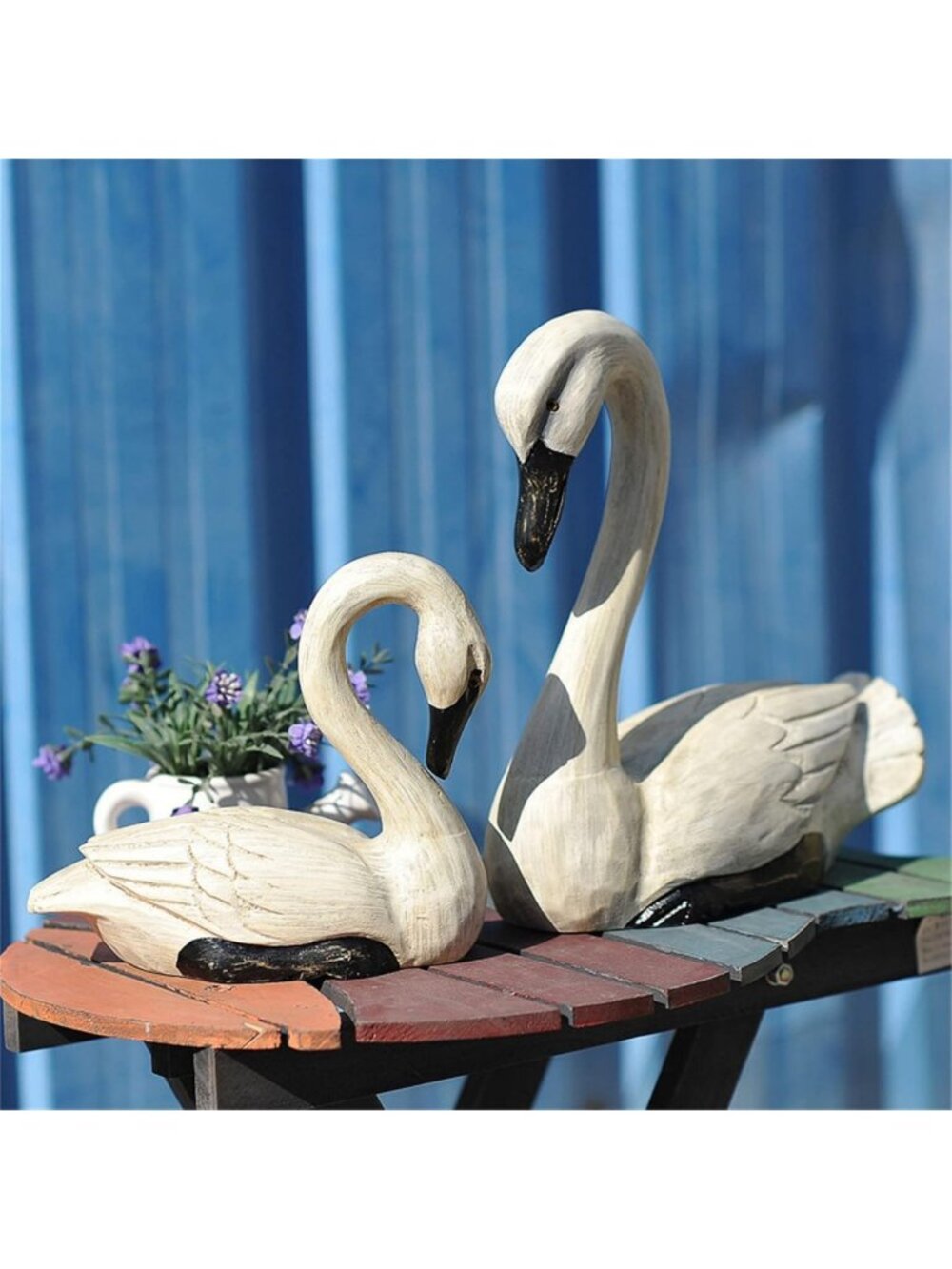 Elegant White Swan Statues - Hand-Carved Goose Figurines for Home Decor